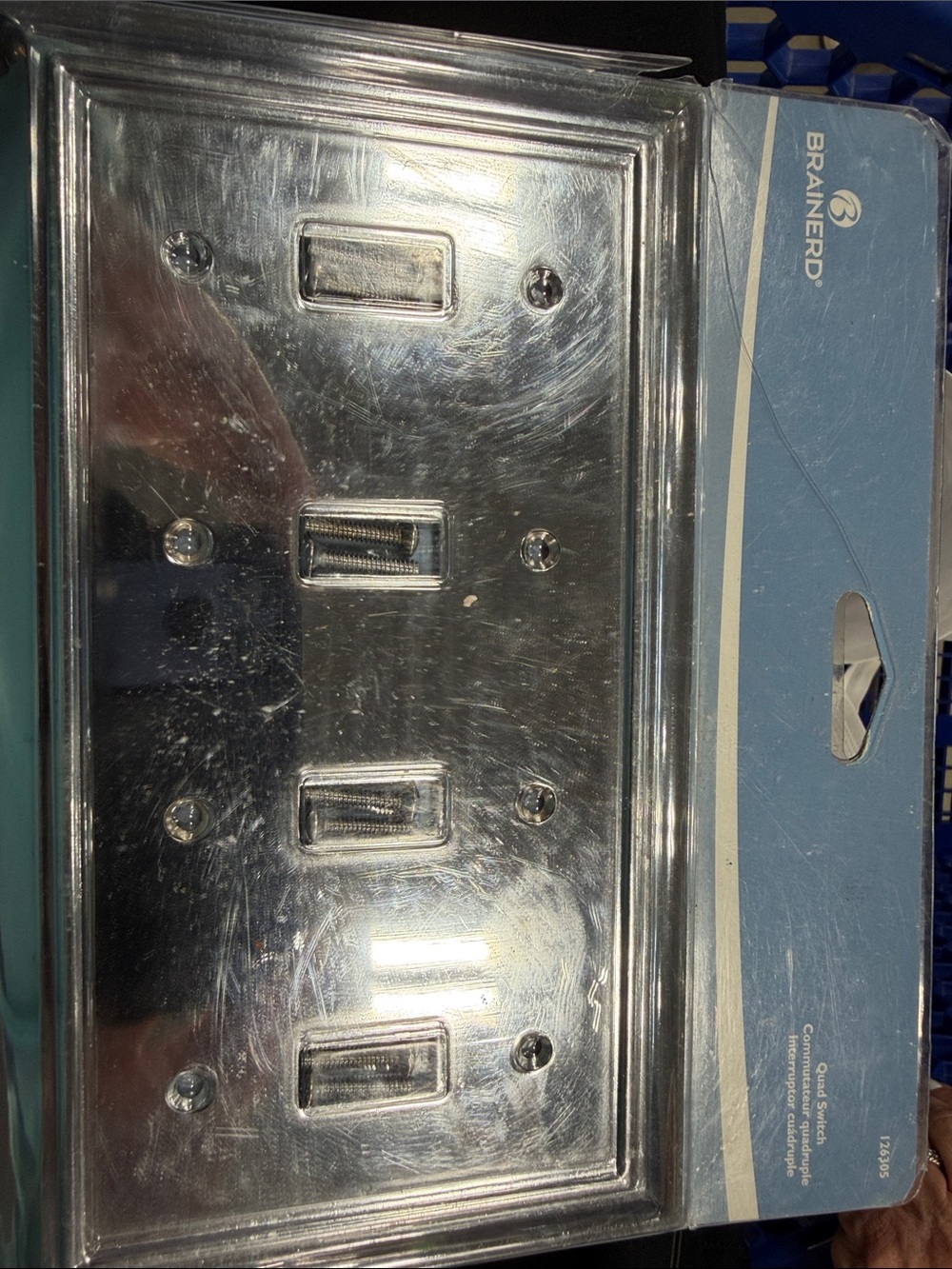 Silver 4-Gang Switch Plate Cover - Metallic Finish